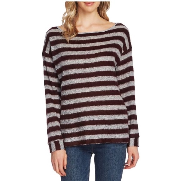 Vince Camuto Fuzzy Stripe Boatneck Sweater - Picture 1 of 2